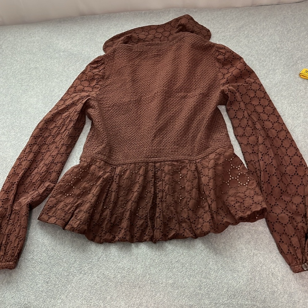 Coquette Cottagecore Peplum Jacket Top Small Petite Brown Girly Lolita Kawaii - Picture 5 of 11